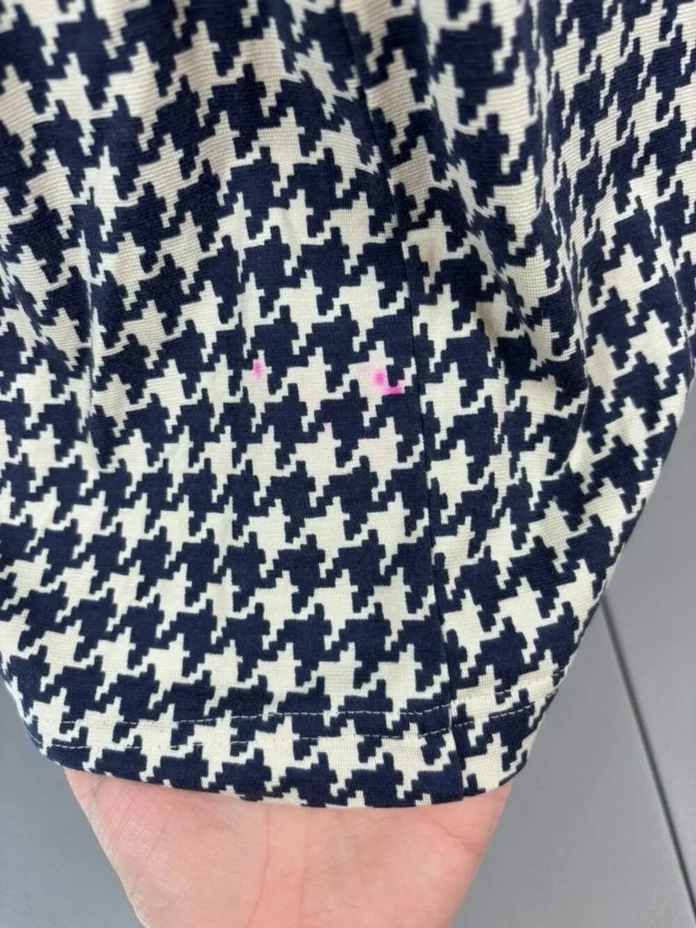 J. McLaughlin small navy houndstooth 3/4 sleeve silk blend knee length dress - Picture 4 of 8